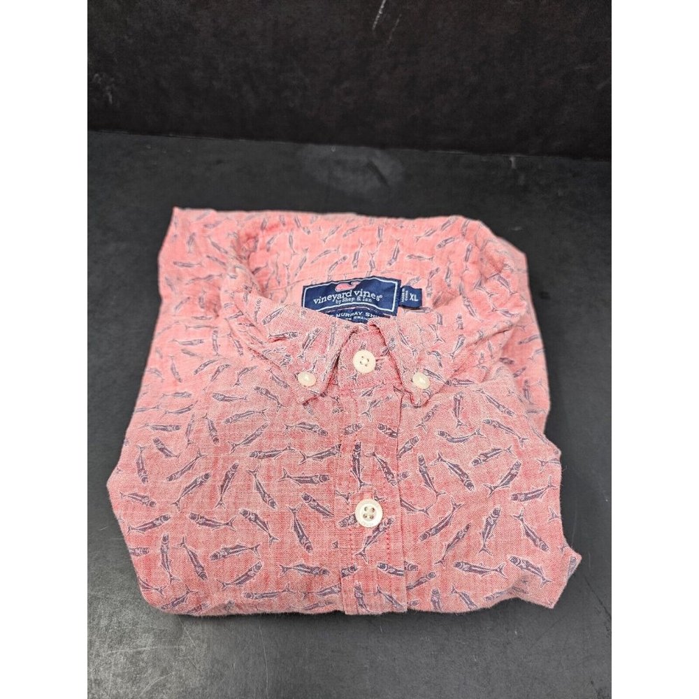 Vineyard Vines Shirt Mens XL Red Short Sleeve Fish Button Slim Fit Murray